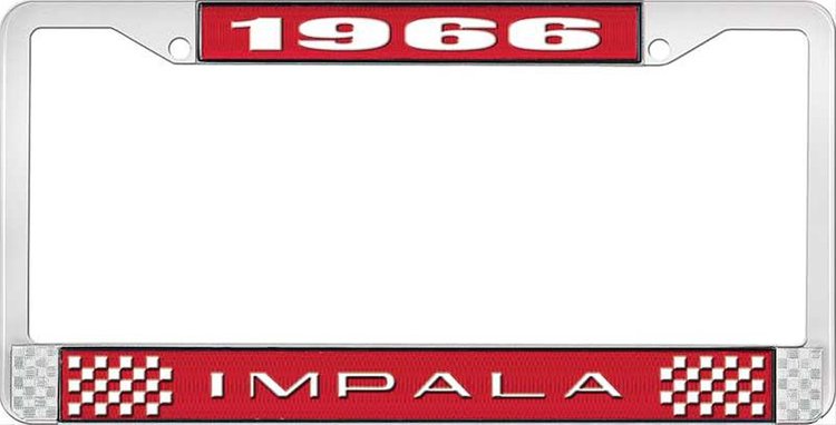 1966 Impala Red And Chrome License Plate Frame With White Lettering