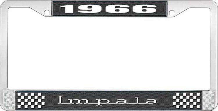 1966 Impala Black And Chrome License Plate Frame With White Lettering