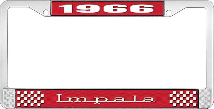 1966 Impala Red And Chrome License Plate Frame With White Lettering