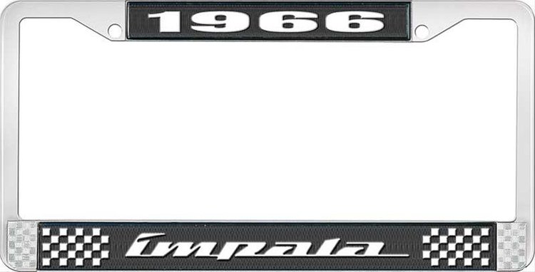 1966 Impala Black And Chrome License Plate Frame With White Lettering