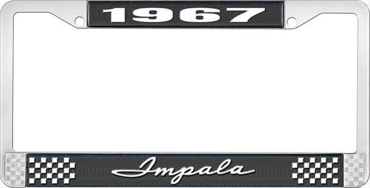 1967 Impala Black And Chrome License Plate Frame With White Lettering
