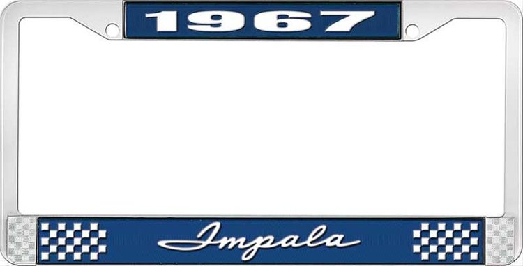 1967 Impala Blue And Chrome License Plate Frame With White Lettering