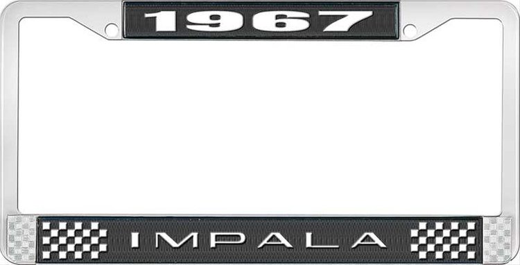 1967 Impala Black And Chrome License Plate Frame With White Lettering