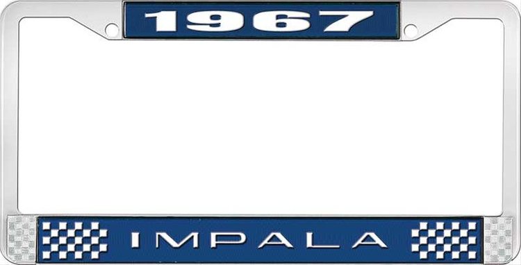 1967 Impala Blue And Chrome License Plate Frame With White Lettering