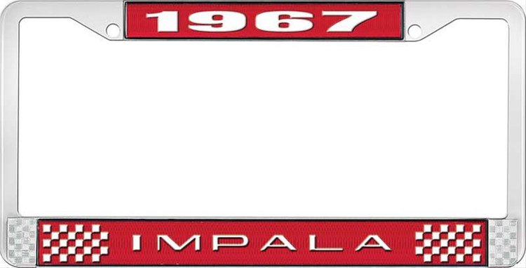 1967 Impala Red And Chrome License Plate Frame With White Lettering