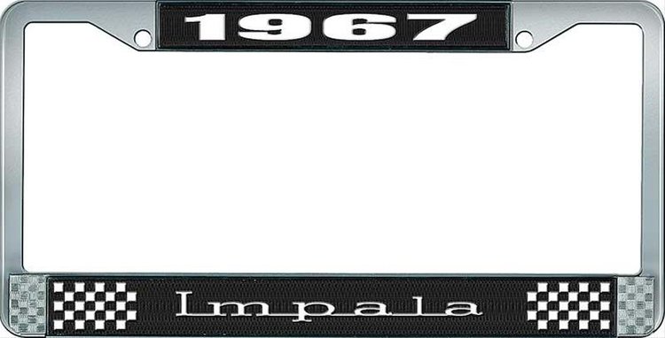 1967 Impala Black And Chrome License Plate Frame With White Lettering