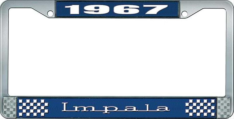 1967 Impala Blue And Chrome License Plate Frame With White Lettering