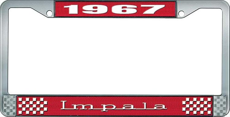 1967 Impala Red And Chrome License Plate Frame With White Lettering
