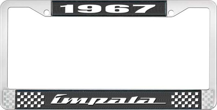 1967 Impala Black And Chrome License Plate Frame With White Lettering