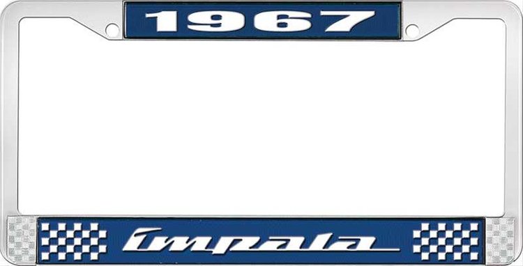 1967 Impala Blue And Chrome License Plate Frame With White Lettering