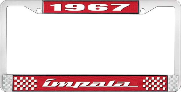 1967 Impala Red And Chrome License Plate Frame With White Lettering