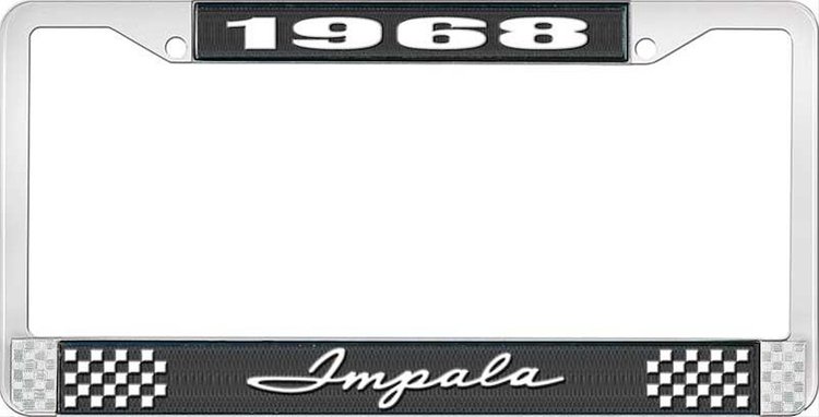 1968 Impala Black And Chrome License Plate Frame With White Lettering