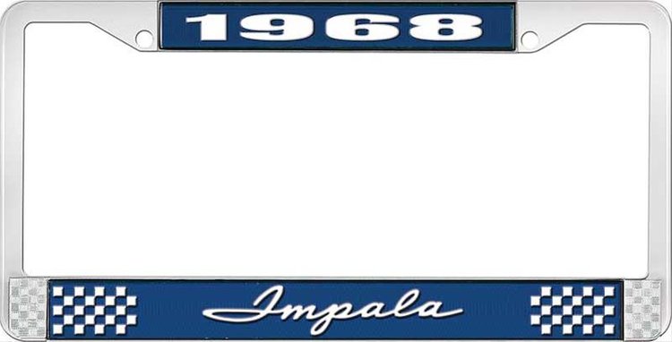 1968 Impala Blue And Chrome License Plate Frame With White Lettering