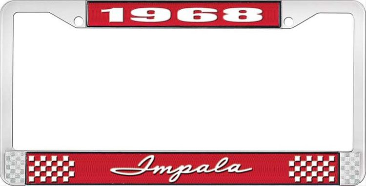 1968 Impala Red And Chrome License Plate Frame With White Lettering