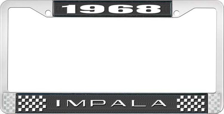 1968 Impala Black And Chrome License Plate Frame With White Lettering