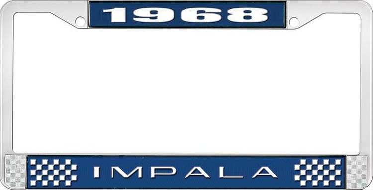 1968 Impala Blue And Chrome License Plate Frame With White Lettering