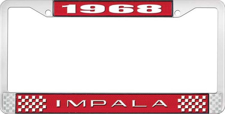 1968 Impala Red And Chrome License Plate Frame With White Lettering