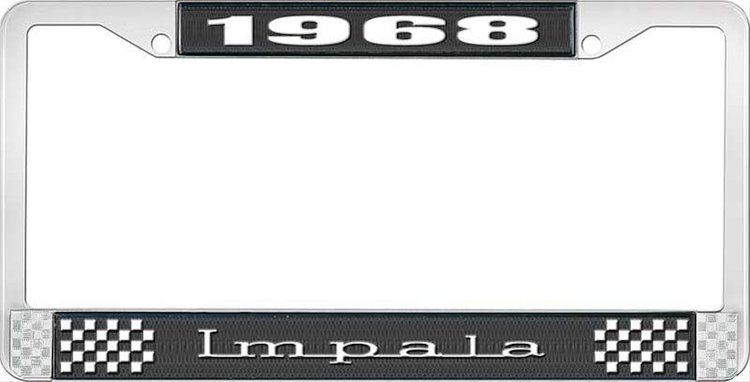 1968 Impala Black And Chrome License Plate Frame With White Lettering