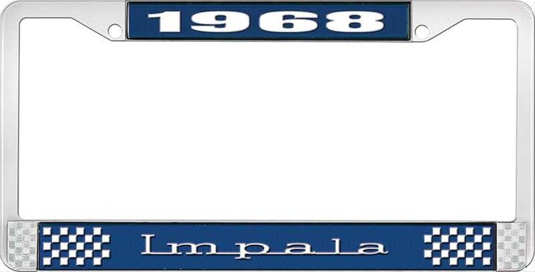 1968 Impala Blue And Chrome License Plate Frame With White Lettering
