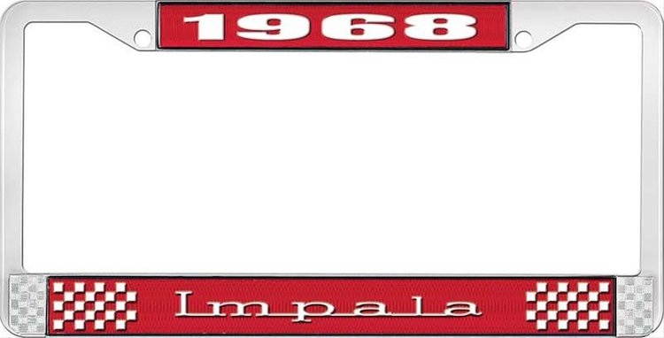 1968 Impala Red And Chrome License Plate Frame With White Lettering