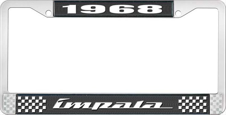 1968 Impala Black And Chrome License Plate Frame With White Lettering