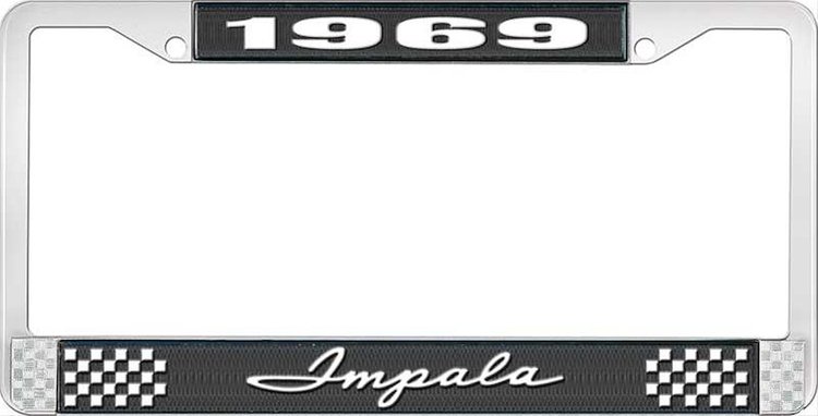 1969 Impala Black And Chrome License Plate Frame With White Lettering