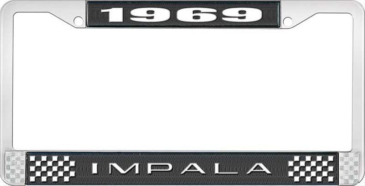 1969 Impala Black And Chrome License Plate Frame With White Lettering