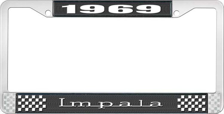 1969 Impala Black And Chrome License Plate Frame With White Lettering