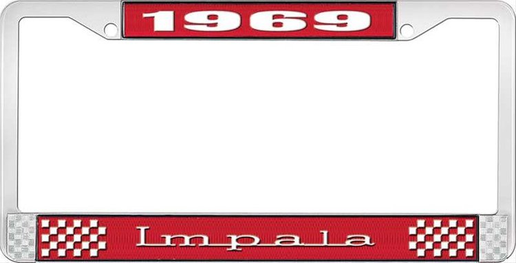 1969 Impala Red And Chrome License Plate Frame With White Lettering