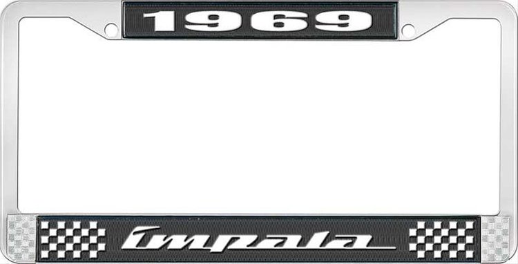 1969 Impala Black And Chrome License Plate Frame With White Lettering