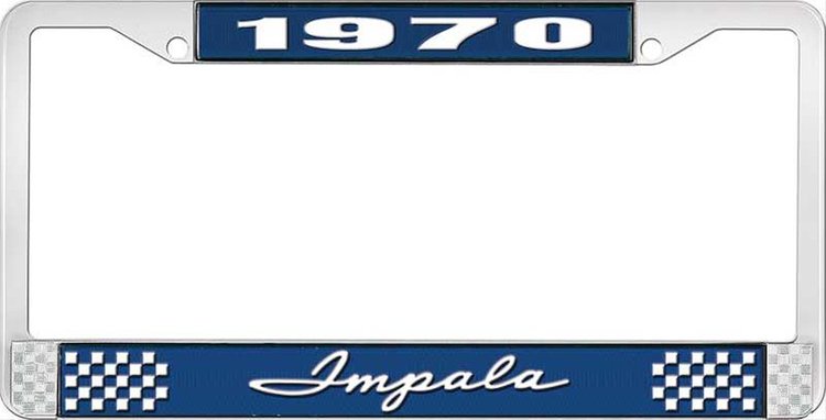 1970 Impala Blue And Chrome License Plate Frame With White Lettering