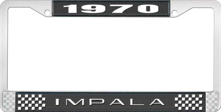 1970 Impala Black And Chrome License Plate Frame With White Lettering