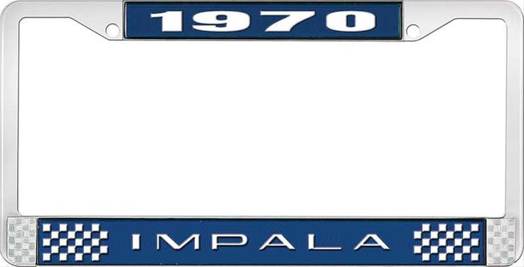 1970 Impala Blue And Chrome License Plate Frame With White Lettering