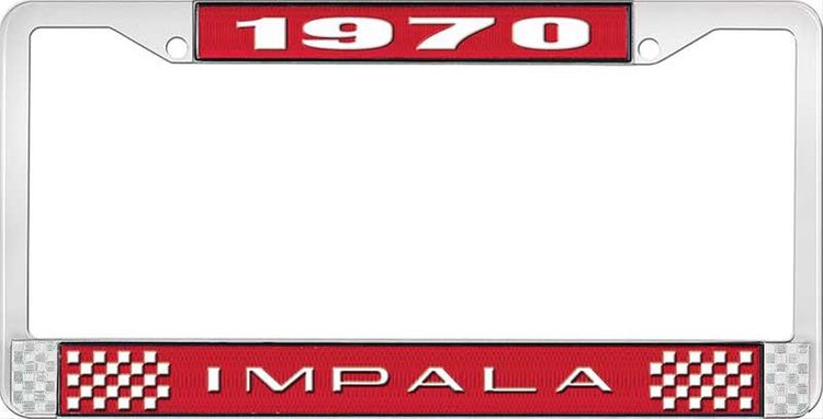 1970 Impala Red And Chrome License Plate Frame With White Lettering