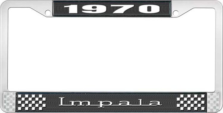 1970 Impala Black And Chrome License Plate Frame With White Lettering