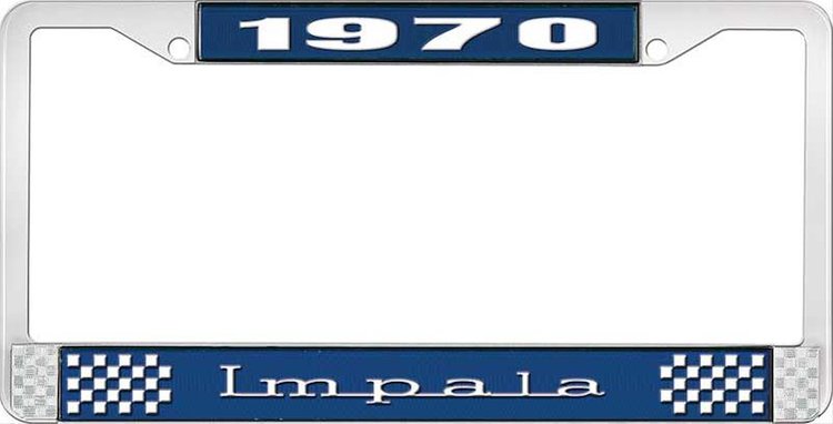 1970 Impala Blue And Chrome License Plate Frame With White Lettering