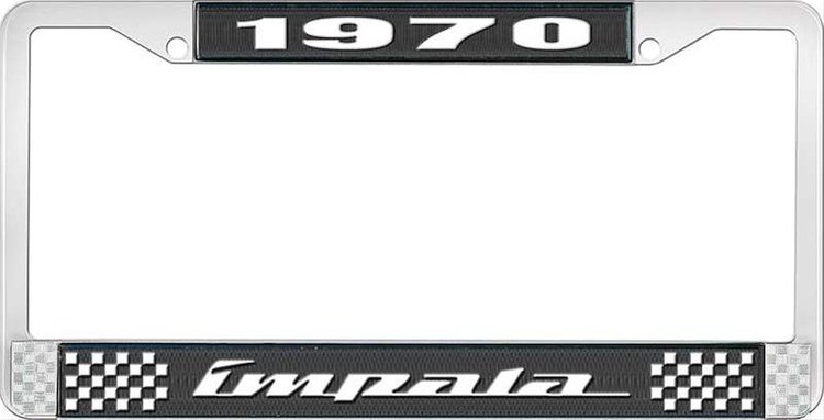 1970 Impala Black And Chrome License Plate Frame With White Lettering