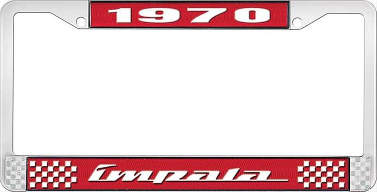 1970 Impala Red And Chrome License Plate Frame With White Lettering