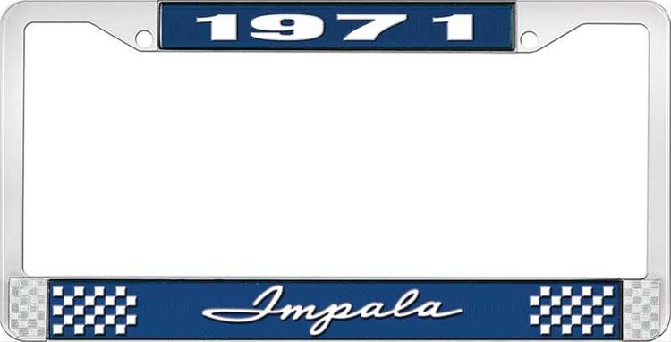 1971 Impala Blue And Chrome License Plate Frame With White Lettering