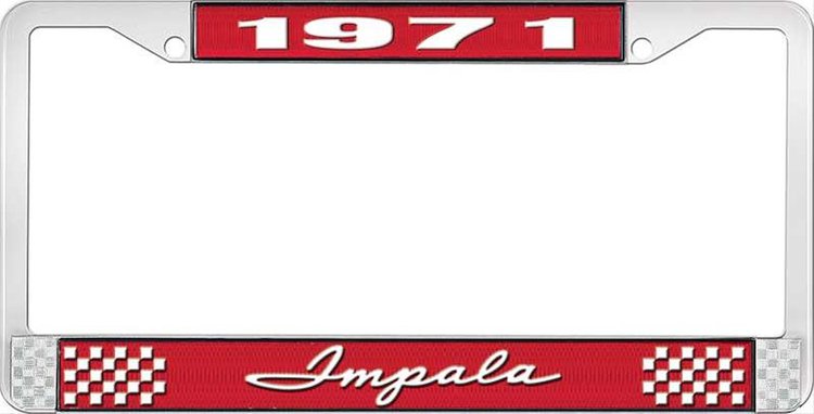1971 Impala Red And Chrome License Plate Frame With White Lettering