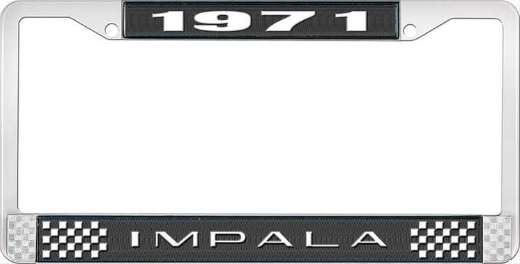 1971 Impala Black And Chrome License Plate Frame With White Lettering