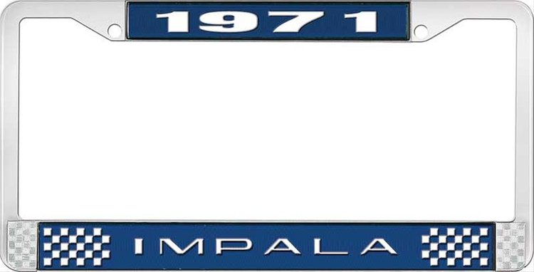 1971 Impala Blue And Chrome License Plate Frame With White Lettering
