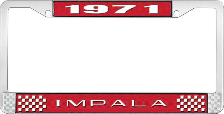 1971 Impala Red And Chrome License Plate Frame With White Lettering