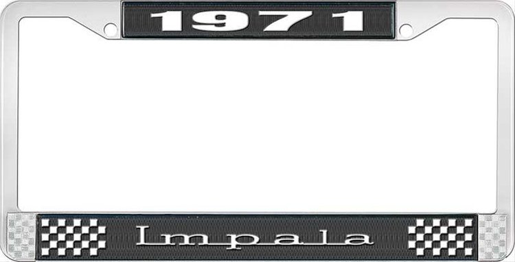 1971 Impala Black And Chrome License Plate Frame With White Lettering