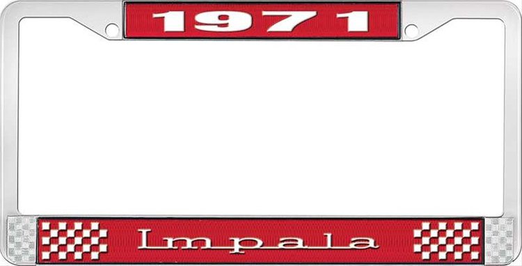 1971 Impala Red And Chrome License Plate Frame With White Lettering