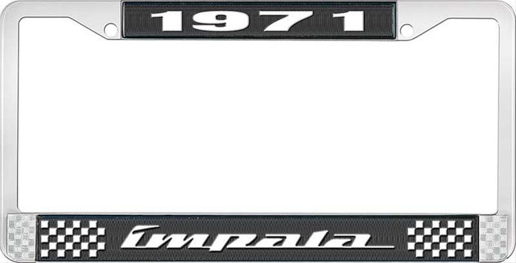 1971 Impala Black And Chrome License Plate Frame With White Lettering