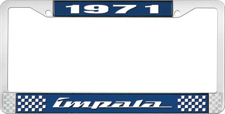 1971 Impala Blue And Chrome License Plate Frame With White Lettering