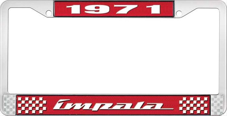 1971 Impala Red And Chrome License Plate Frame With White Lettering