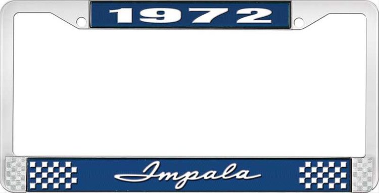 1972 Impala Blue And Chrome License Plate Frame With White Lettering
