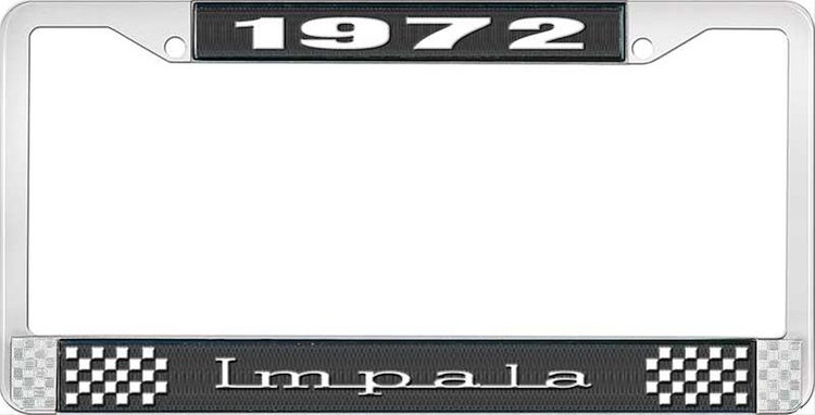 1972 Impala Black And Chrome License Plate Frame With White Lettering
